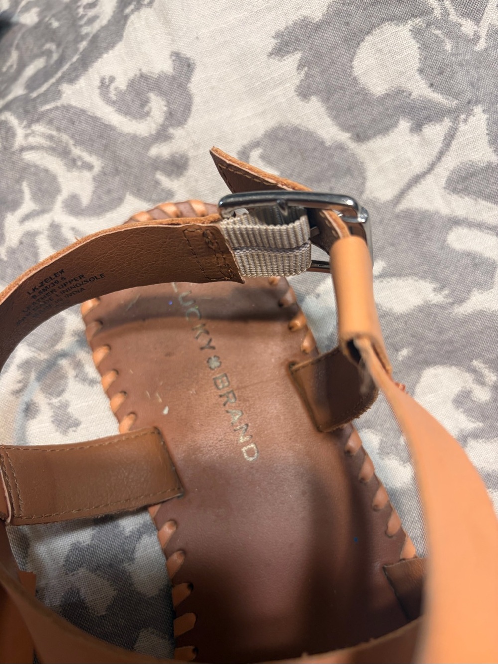 Lucky Brand Tan Strappy Leather Ankle Buckle Sandals - Picture 2 of 4